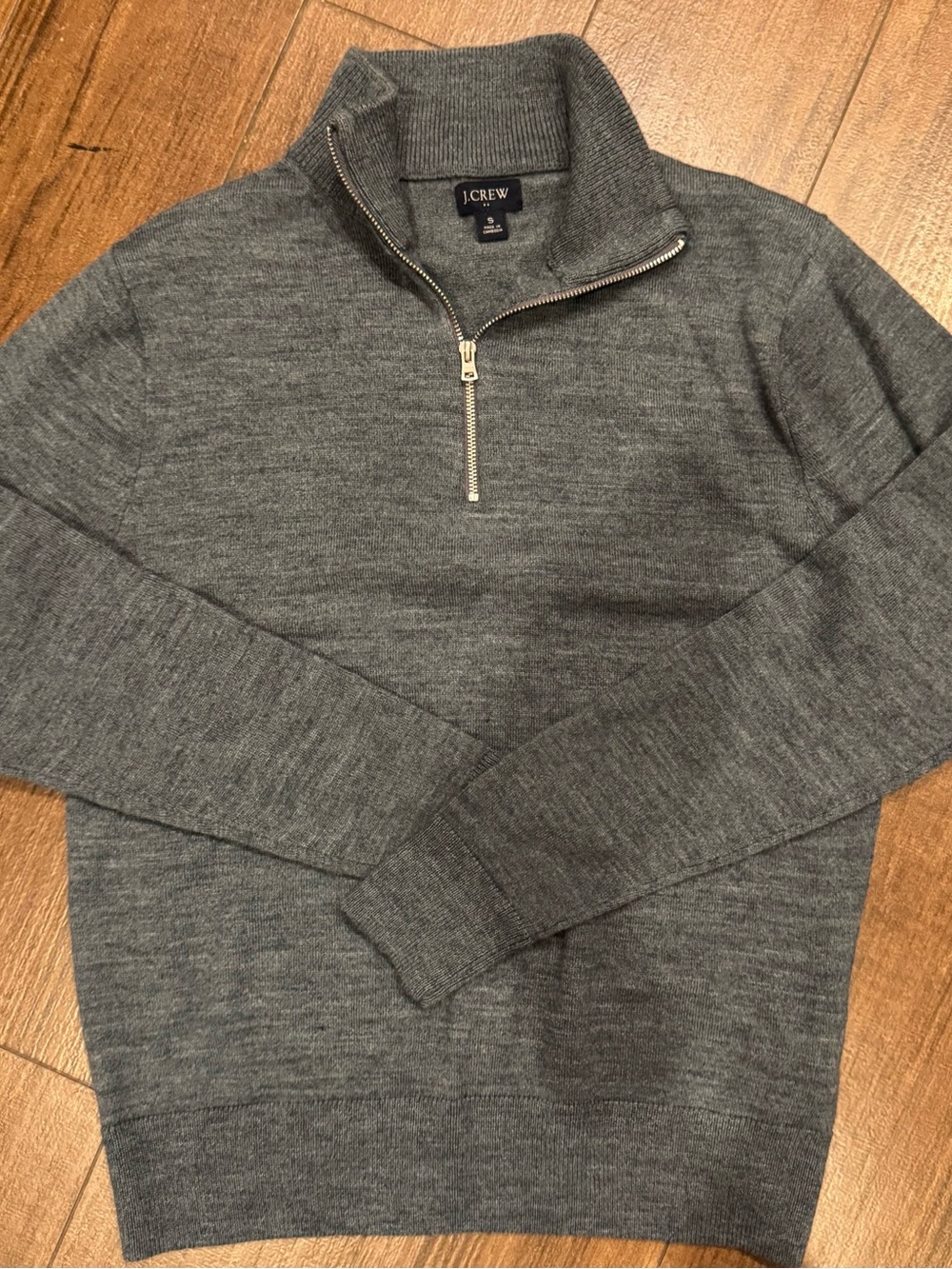 J. Crew Men's Charcoal Gray Merino Wool Quarter-Zip Sweater